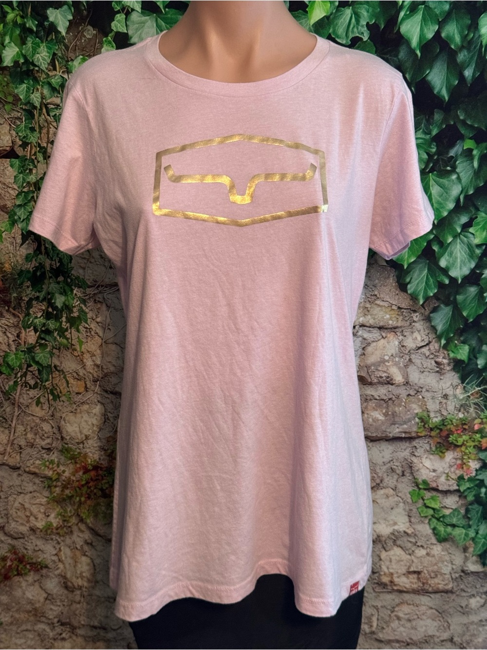 Kimes Ranch Women’s Light Pink Short Sleeve Tee with Gold Logo